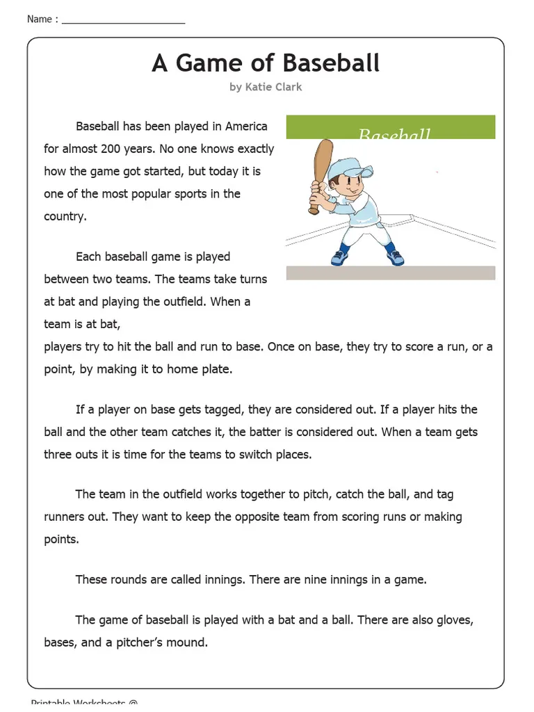 Third grade students reading about baseball history and place value concepts on a spring break worksheet