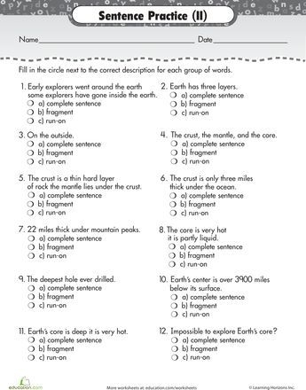 Worksheet featuring sentence identification exercises themed "At the Beach!" for third graders