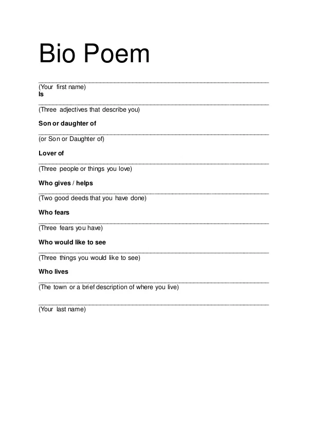 Third grade Bio Poem Template worksheet featuring jazz musician Thelonious Monk example