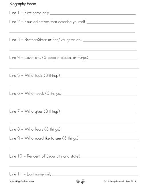 Third grade Bio Poem Template worksheet featuring jazz musician Thelonious Monk example