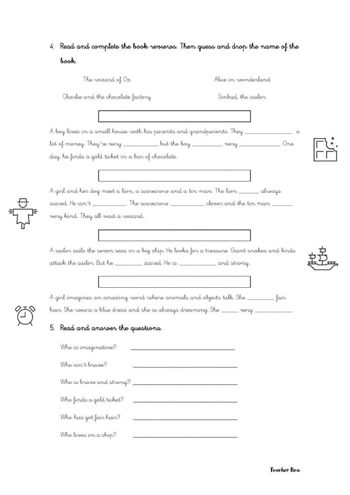 Fractions worksheet for Third Grade Book Characters worksheet for third graders focusing on understanding story characters. Educational resource to assist children in their first book report.