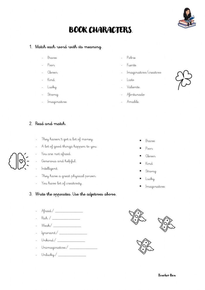 Engaging Book Characters worksheet for young readers to enhance comprehension skills Worksheet for identifying book characters related to fractions for third graders