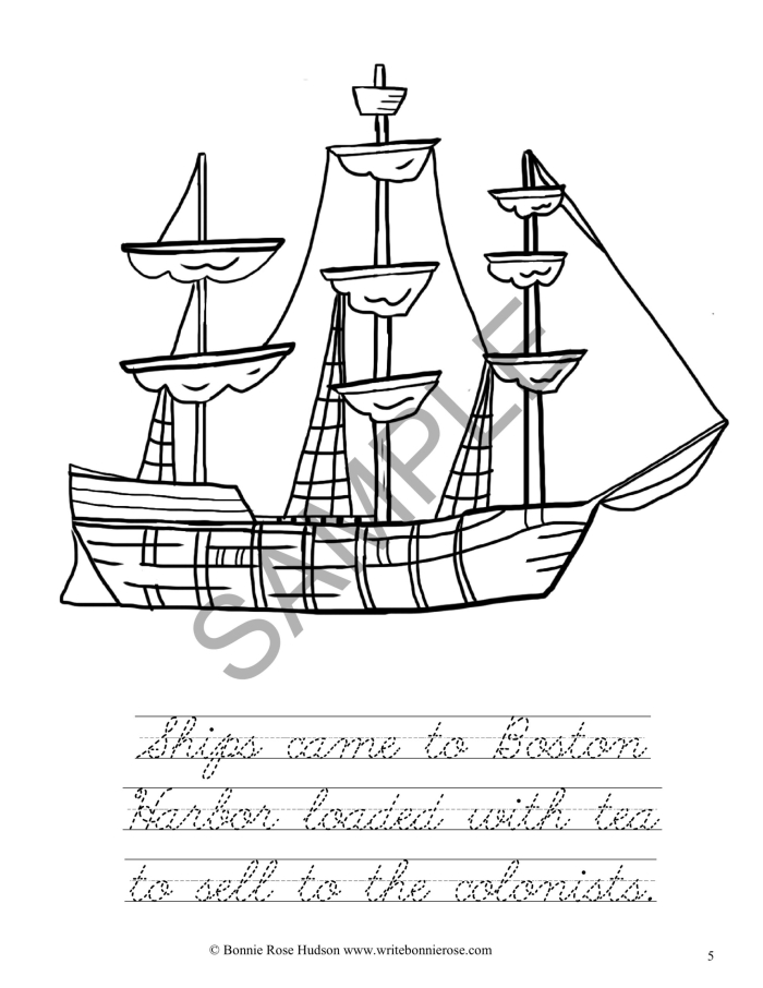 Third grade worksheet focusing on the sequence of events during the Boston Tea Party