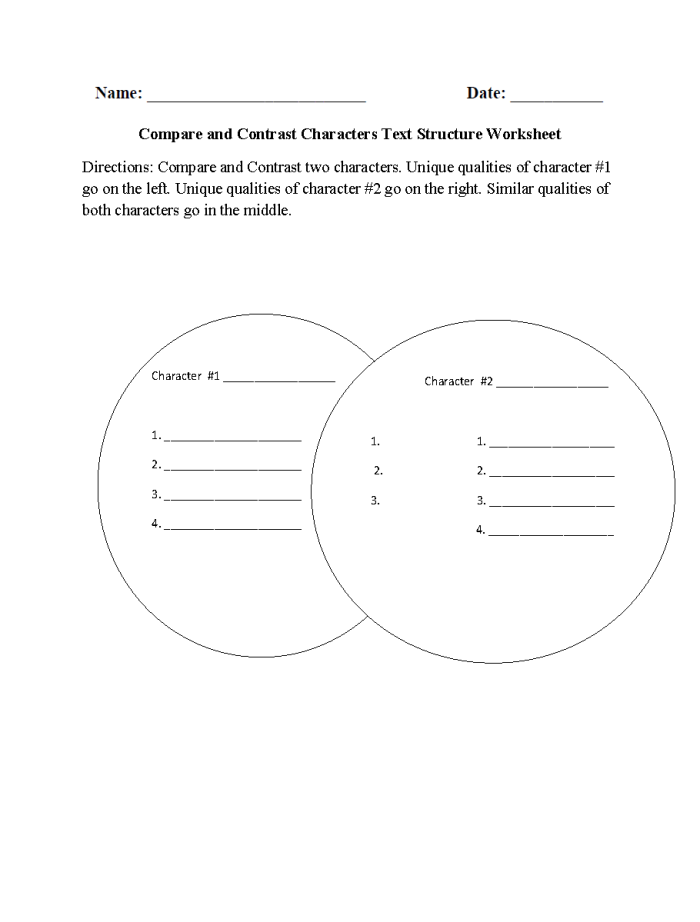 Third grade students comparing characters in two stories on a worksheet