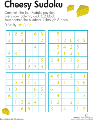 Third grade cheesy Sudoku worksheet featuring cheese-themed puzzles for practicing math and logic