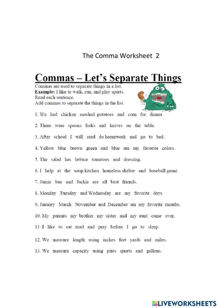 Worksheet image 19 showing comma usage exercises for young learners Third grade history worksheet focusing on the use of commas in clauses