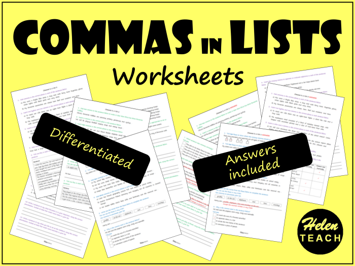 Worksheet for practicing comma usage in lists for third graders