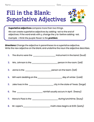 Fill in the Blank: Comparative Adjectives worksheet for students Worksheet for practicing comparative adjectives in third-grade grammar