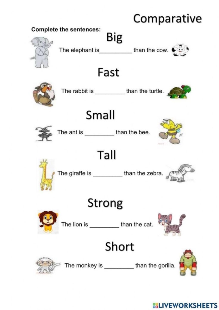 Comparative adjectives exercise worksheet for third graders number 15 Third grade grammar worksheet focusing on cool comparative adjectives