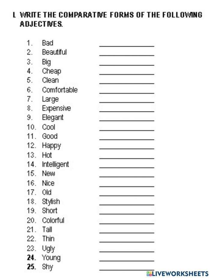 Grammar exercise with comparative adjectives for third graders, image 24 Third grade worksheet practicing cool comparative adjectives in sentences