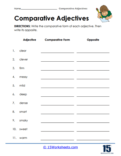 Fun grammar worksheet for practicing comparative adjectives with third graders, image 12 Third grade students completing a Cool Comparative Adjectives worksheet focusing on grammar skills