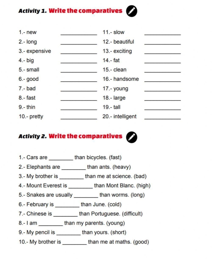 Grammar exercise for comparing adjectives in a fun third grade worksheet Third grade worksheet practicing cool comparative adjectives in sentences