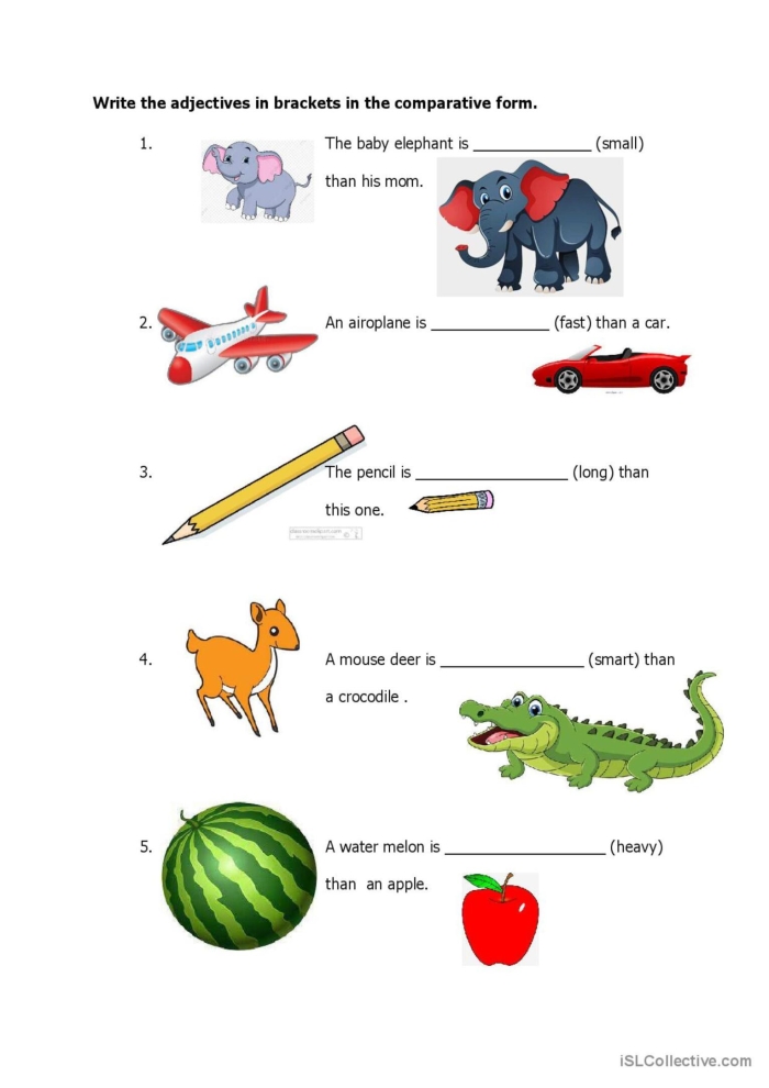 Interactive worksheet for practicing comparative forms of adjectives in sentences, image 8 Third grade students completing a cool worksheet on comparative adjectives