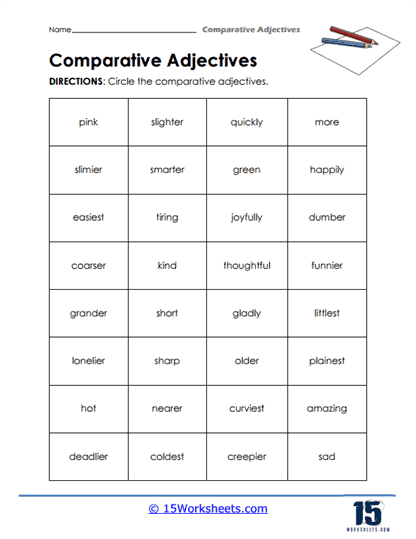 Grammar and Mechanics exercise featuring comparative adjective practice worksheet 19 Third grade worksheet focused on practicing cool comparative adjectives in sentences
