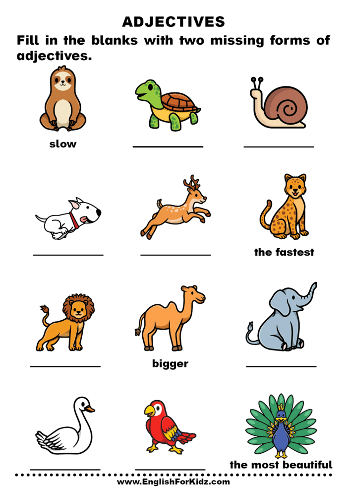 Interactive worksheet for practicing comparative adjectives in third grade English lessons Students engaging with a Fill in the Blank: Comparative Adjectives worksheet for third grade grammar practice