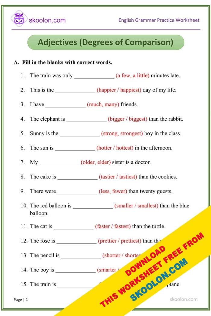 Comparative Adjectives worksheet for third graders focusing on adjective transformations Students engaged in a Fill in the Blank worksheet on comparative adjectives for third grade grammar practice