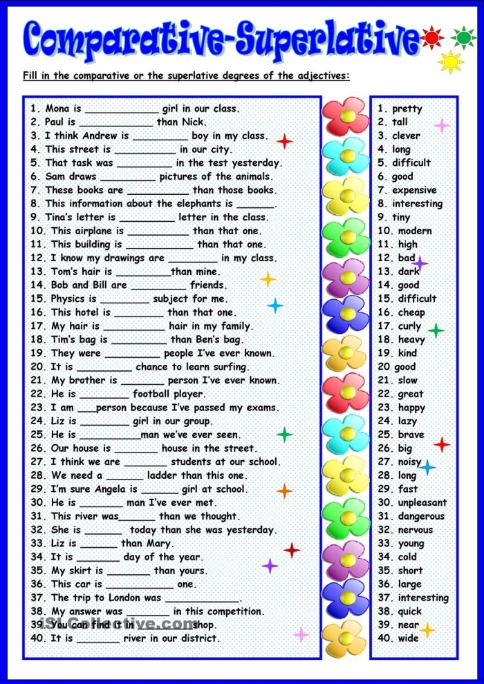 Comparative Adjectives Worksheet for Third Grade Students Third grade students completing a Fill in the Blank worksheet on comparative adjectives