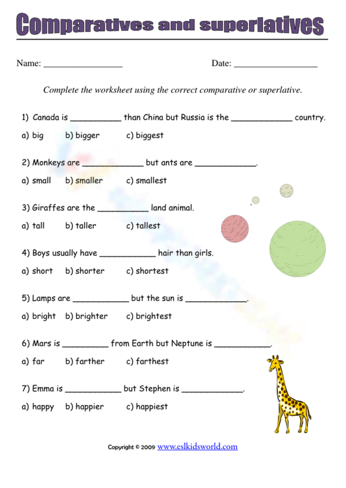 More Comparative and Superlative Adjectives Worksheet for Elementary Grammar Practice Third grade students completing a comparative and superlative adjectives practice activity on a grammar worksheet
