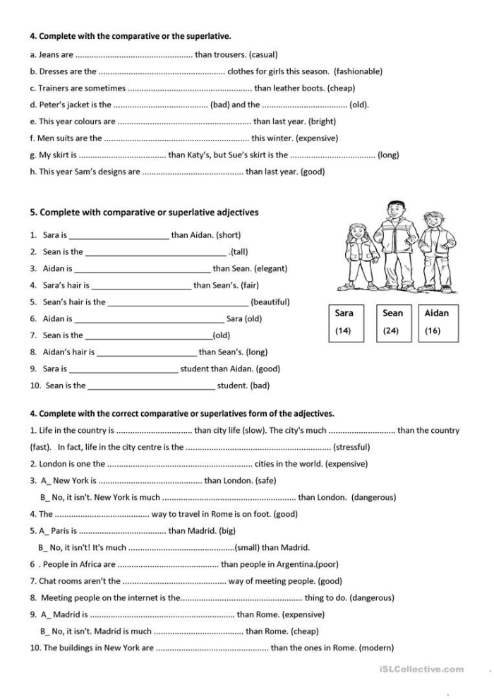 More Comparative and Superlative Adjectives Grammar Activity for Grade 3 Learners Third grade students completing a comparative and superlative adjectives practice worksheet with grammar exercises