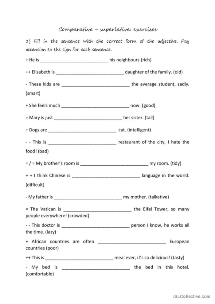 Practice identifying and using adjectives in this engaging grammar activity Comparative and superlative adjectives worksheet for third graders