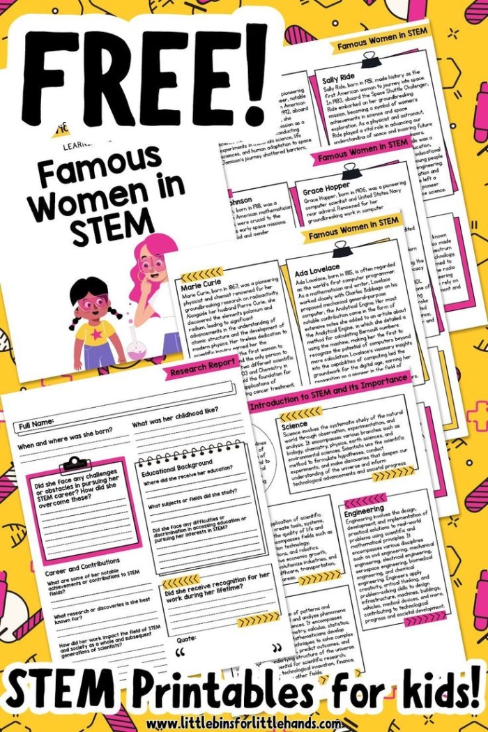 Third grade students researching four notable women scientists in a Who Am I? Women in Science worksheet