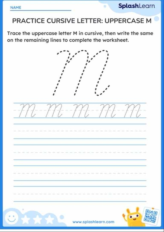 Third grade cursive M worksheet for practicing neat and perfect handwriting