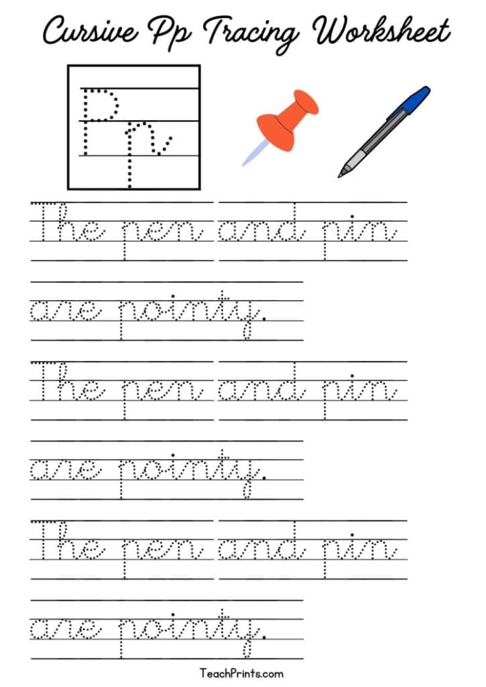 Third grade life science cursive P worksheet with practice exercises for perfect handwriting