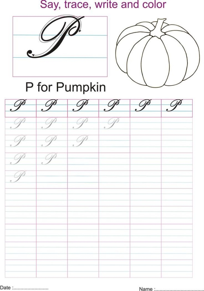 Third Grade life science cursive P worksheet focusing on handwriting practice