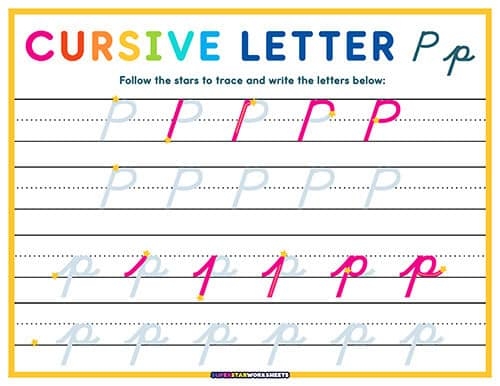 Third grade life science cursive P handwriting practice worksheet number 12