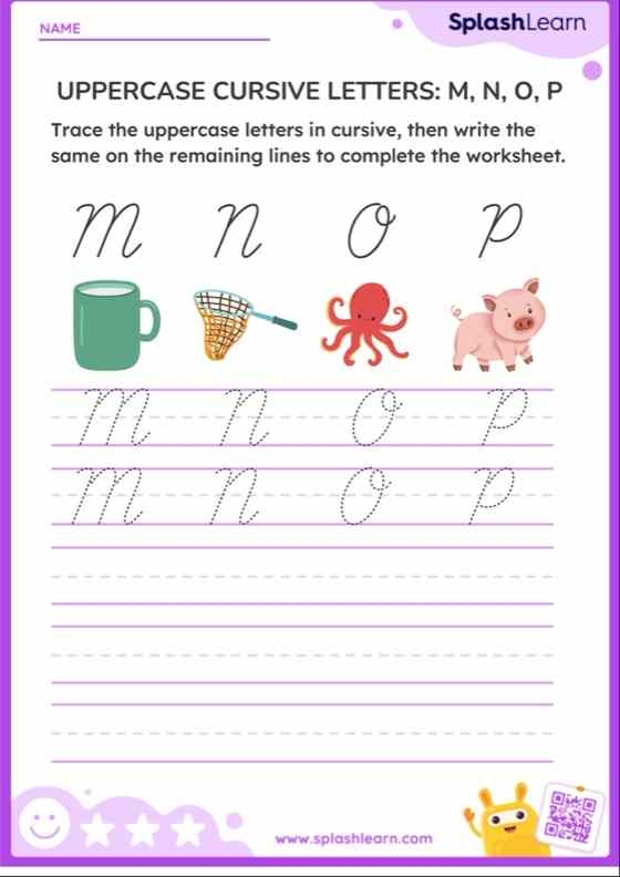 Third grade life science cursive P worksheet with writing exercises and practice lines