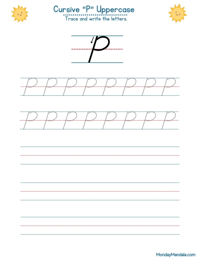 Third grade life science cursive P worksheet with practice exercises for perfect handwriting