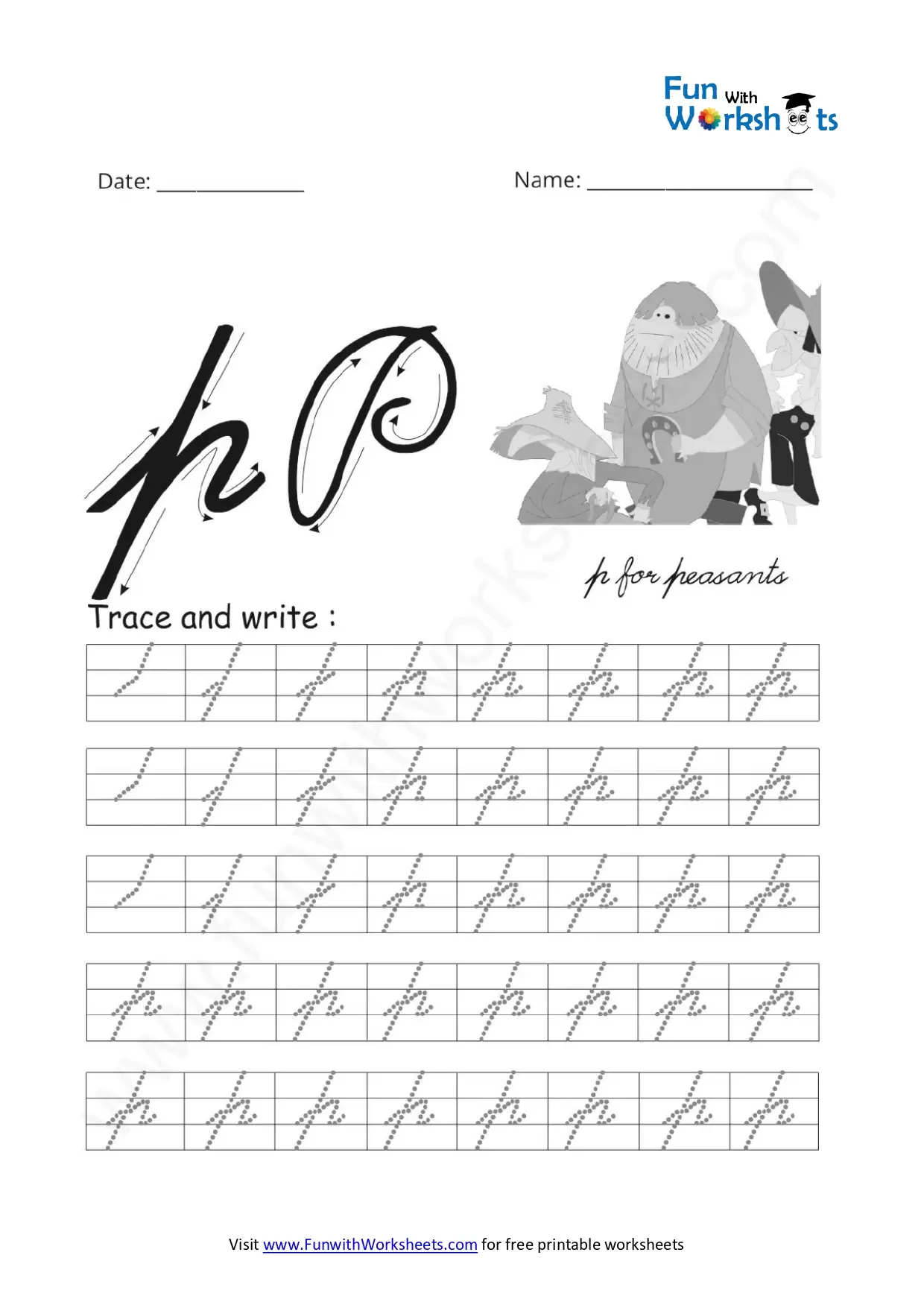 Third grade life science cursive P worksheet with tracing exercises