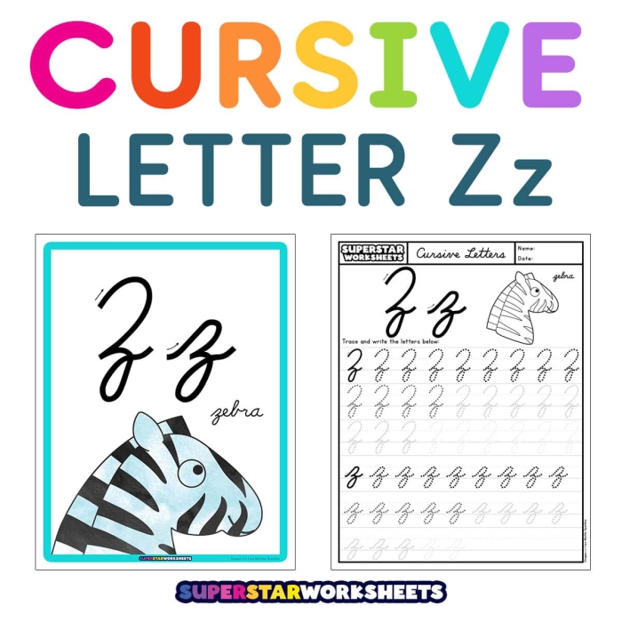 Practice writing capital and lowercase cursive Z with Zach and a zoo zebra on this worksheet 6 Third grade cursive Z worksheet featuring Zach and a zebra for handwriting practice