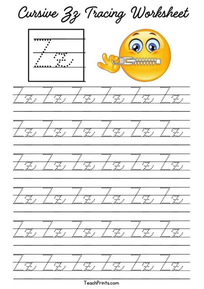 Practice writing uppercase and lowercase cursive Z with Zach and his zebra friend Third grade cursive Z worksheet featuring Zach and a zebra for handwriting practice
