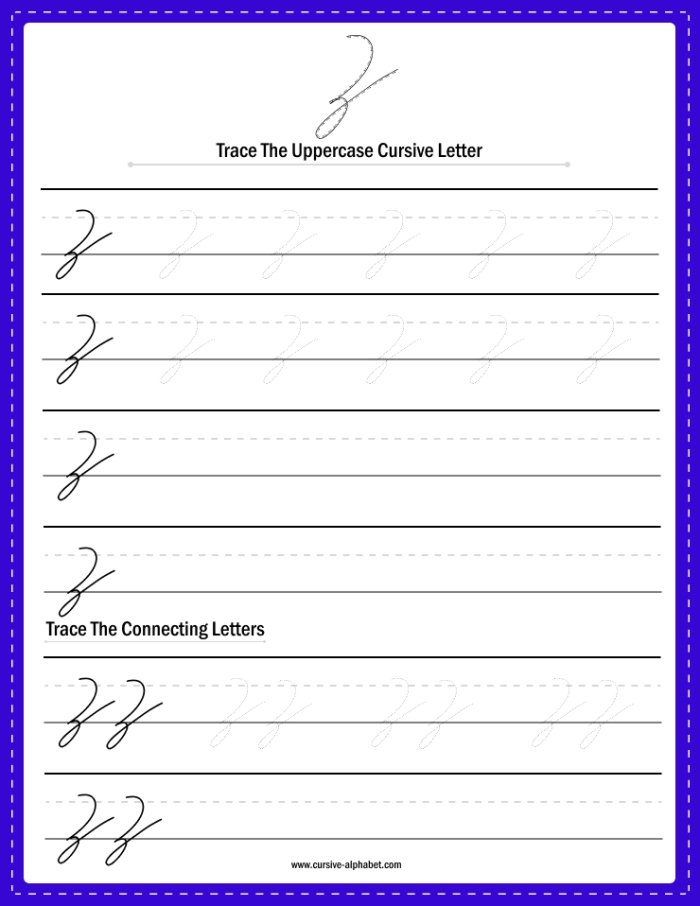 Practice capital and lowercase Z with Zach and his zebra friend on this worksheet Third grade cursive Z writing worksheet featuring Zach and a zebra at the zoo