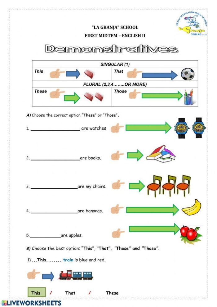 Worksheet image for teaching demonstrative adjectives in geometry, image sixteen Third grade geometry worksheet focusing on demonstrative adjectives like this and those