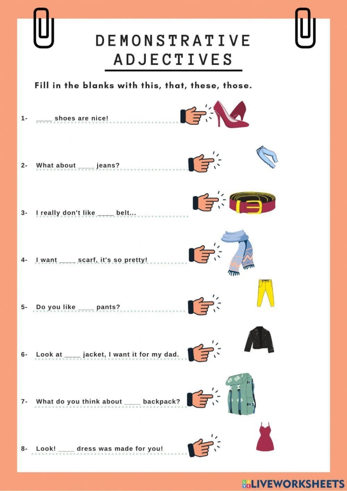 Geometry demonstrative adjectives practice worksheet for young learners, image 20 Third grade geometry worksheet focusing on demonstrative adjectives like this and those
