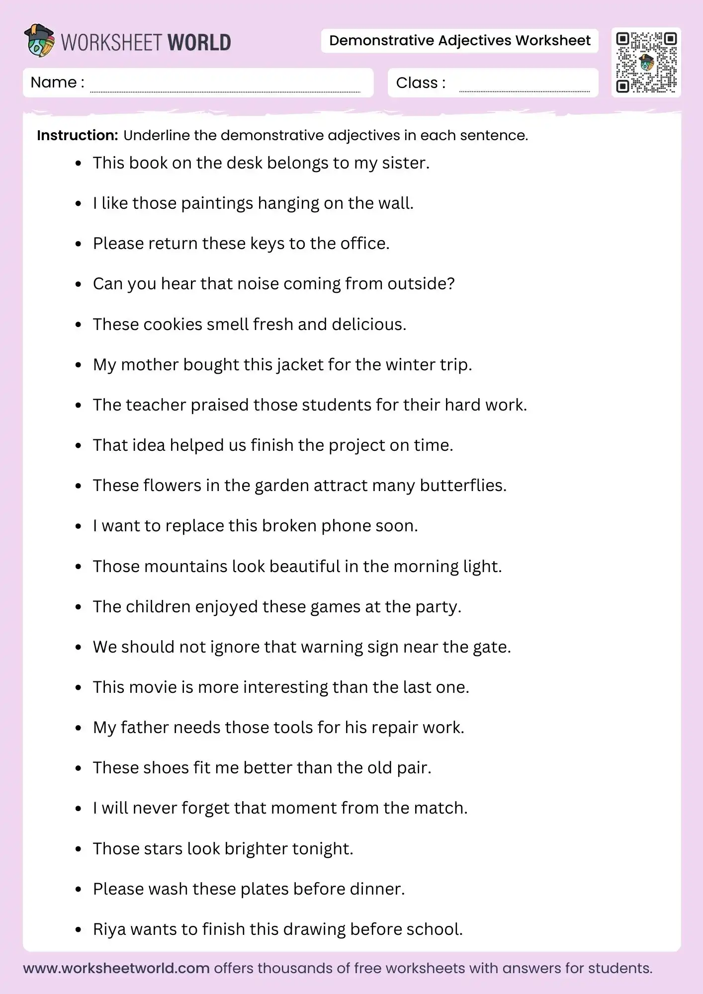 Learning demonstrative adjectives with a simple and clear worksheet for third graders, image 2 Third grade geometry worksheet focusing on demonstrative adjectives this, that, these, and those