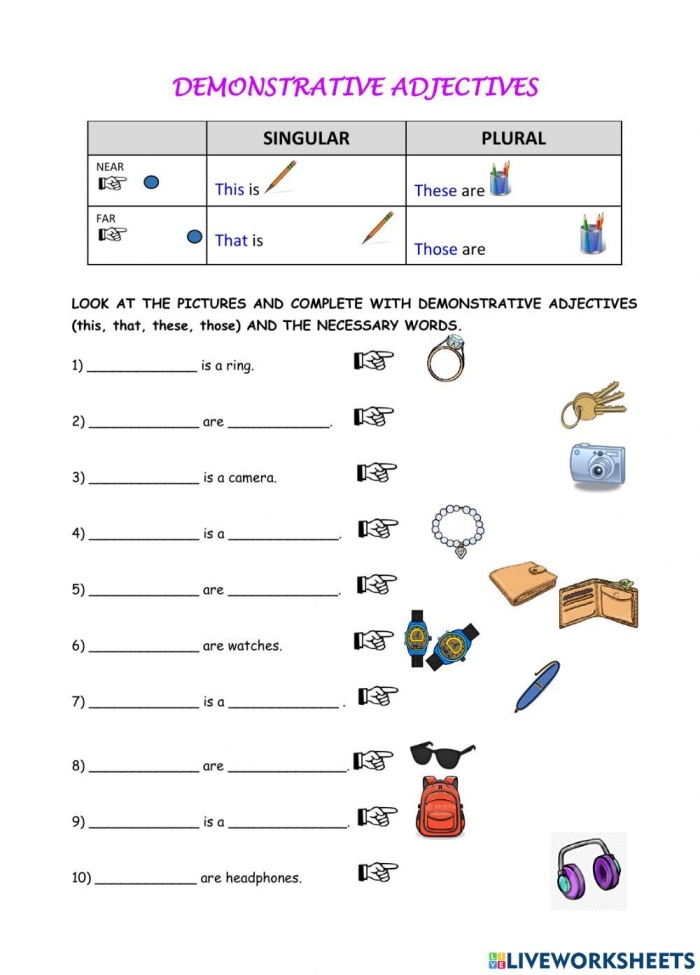 Fun Printable Worksheets for Teaching Demonstrative Adjectives