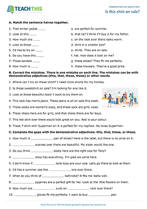 Worksheet for teaching demonstrative adjectives in geometry for third graders, image 22 Third grade geometry worksheet focusing on demonstrative adjectives like this, that, these, and those