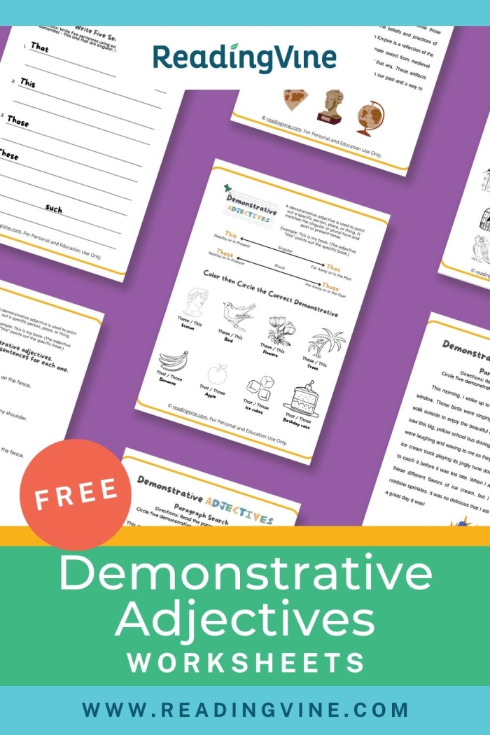 Worksheet for teaching demonstrative adjectives in geometry for third graders, image fifteen Third Grade Geometry worksheet featuring demonstrative adjectives this, that, these, and those