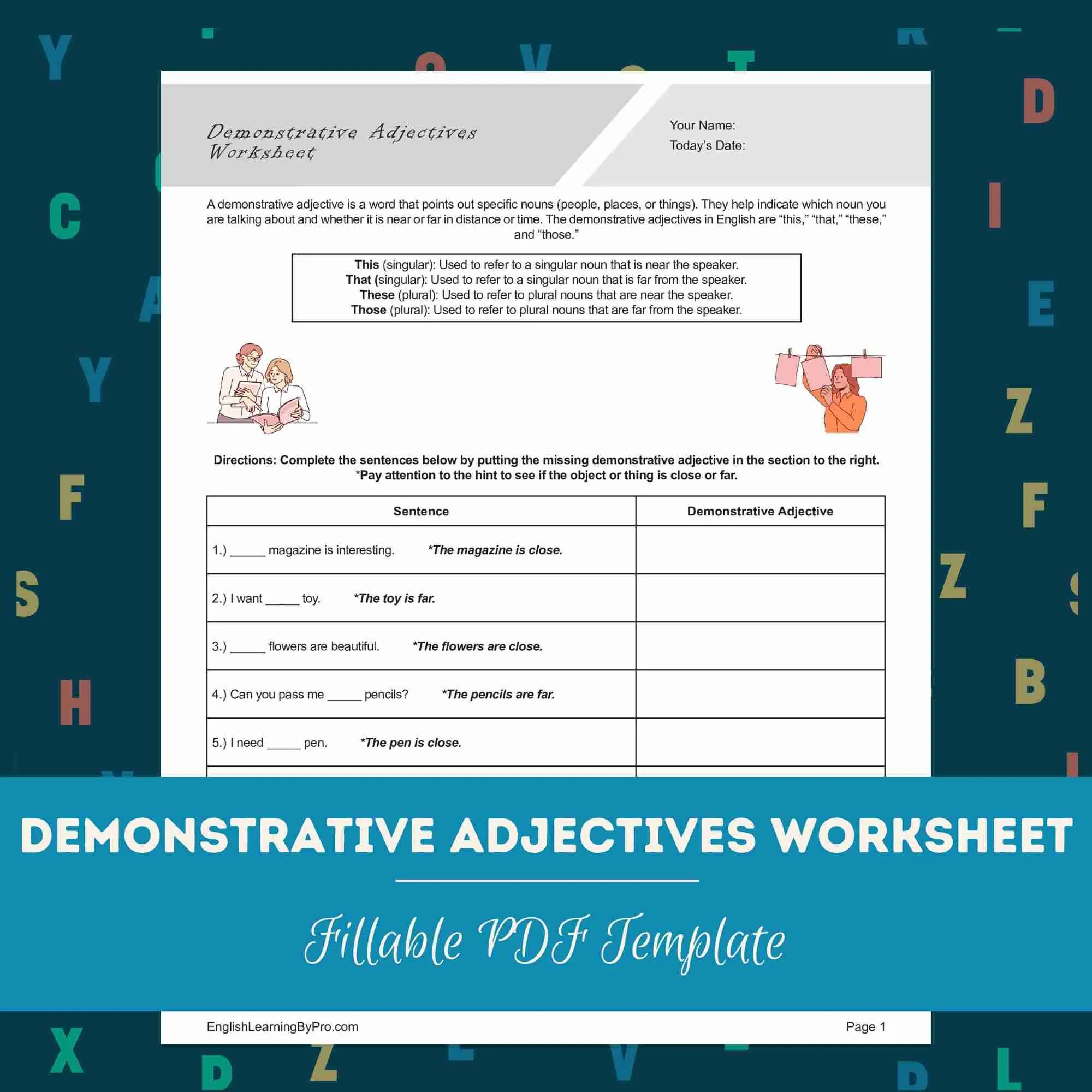 Geometry demonstrative adjectives exercise for third graders, worksheet number five Third grade geometry worksheet focusing on demonstrative adjectives like this and those