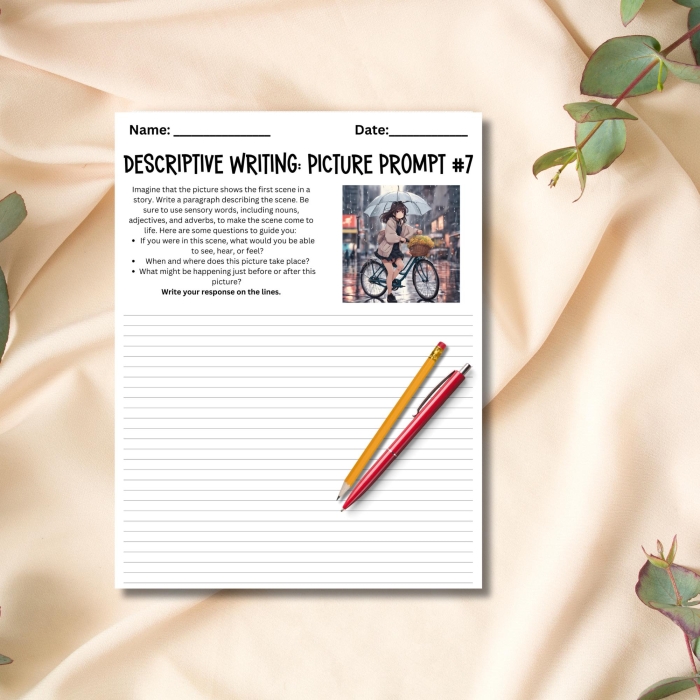 Fun descriptive sentence starter worksheet for young writers in third grade Third grade student completing a descriptive writing prompts worksheet for sentence practice