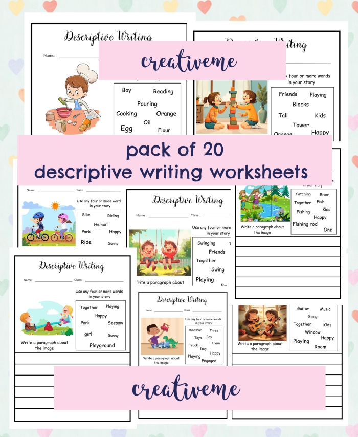 Creative writing prompts worksheet for third graders focusing on sentence construction Third grade worksheet with descriptive writing sentence starters for young learners