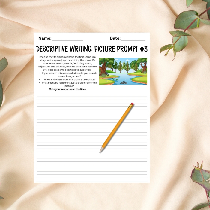 Engaging sentence starter prompts worksheet for third grade descriptive writing practice Third grade Descriptive Writing Prompts worksheet with sentence starters for young writers