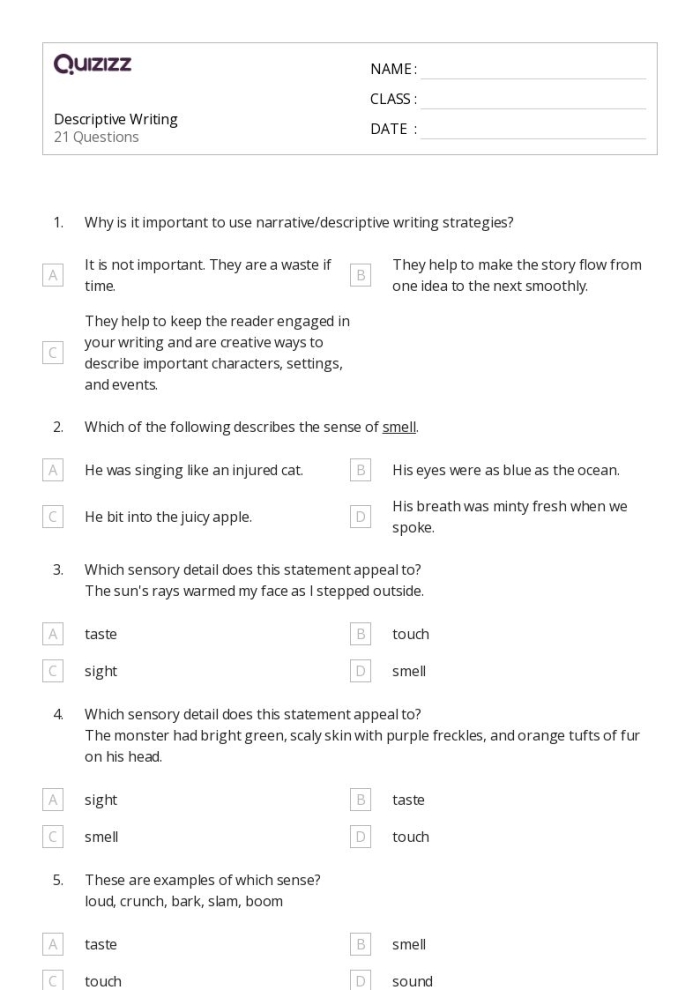Fun Printable Descriptive Writing Prompts Worksheets for Third Grade