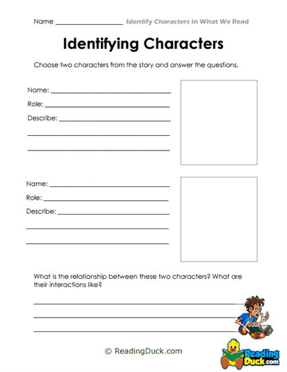 Third grade worksheet focused on recognizing characters and their spoken lines