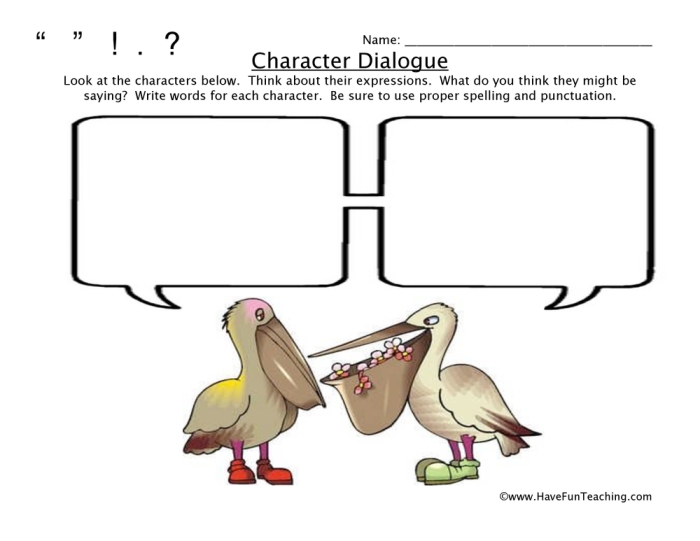 Third grade worksheet for identifying characters and their spoken words