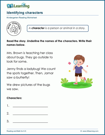 Third grade worksheet focused on recognizing characters and matching their dialogue