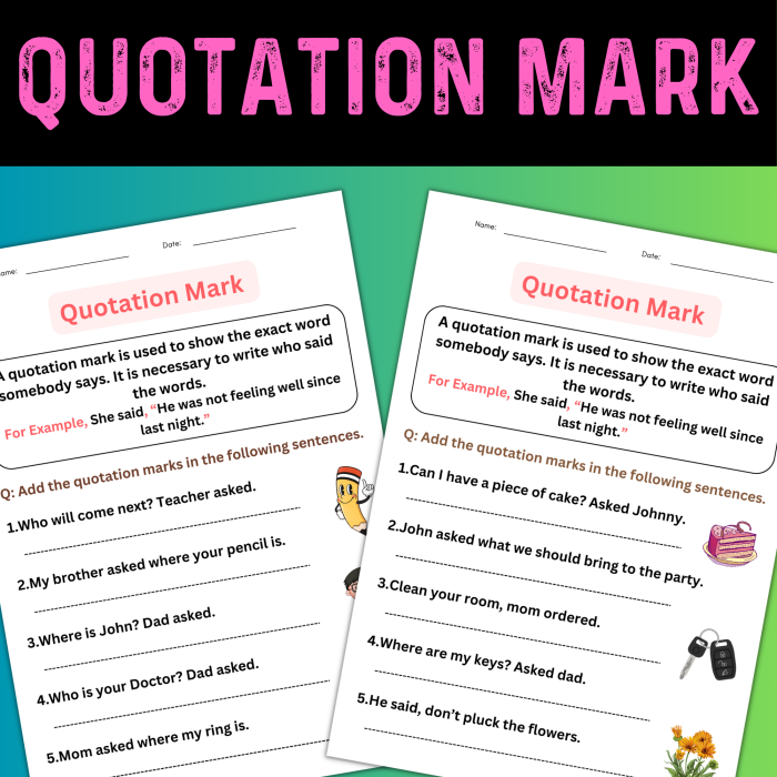 Practice worksheet for third graders on using quotation marks correctly in sentences, image five Third grade worksheet focusing on adding quotation marks in sentences for reading and writing practice